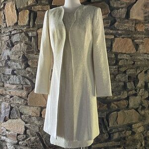 Cenia New York Scalloped Edge Coat and Boat Neck Bow Sheath Dress 2 piece set